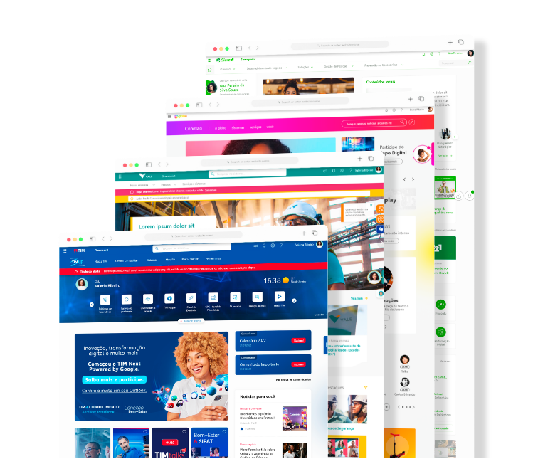 Exemplos de tela do Digital Workplace criado para empresas parceiras.